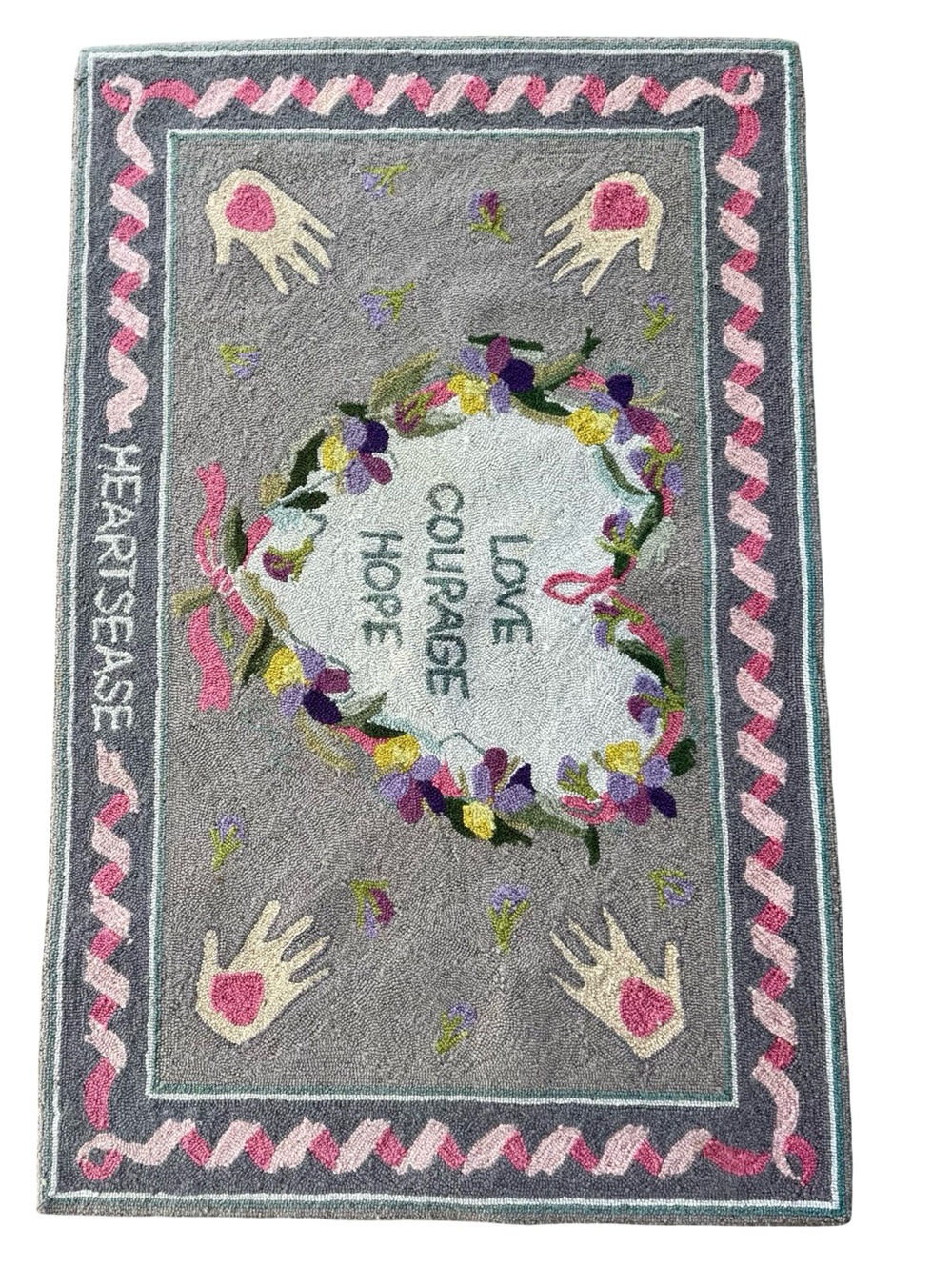 Vintage Claire Murray Hand-Hooked Wool Rug Heartsease Folk Art Heirloom Quality